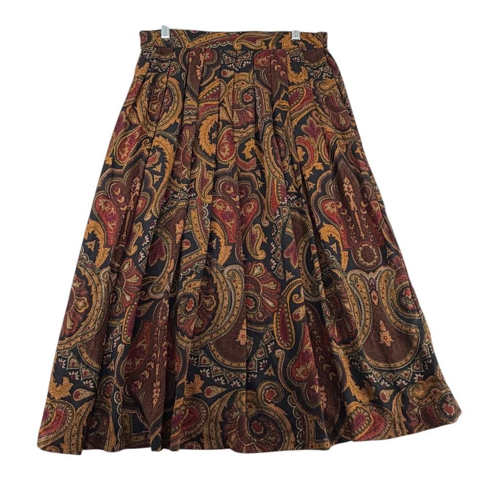 Vintage 90s Sag Harbor Paisley Midi Skirt Womens Large Pleated Elastic Waist USA